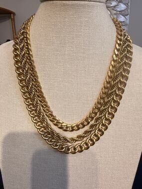 Monet Gold Tone Triple Layer Chain Necklace 18”